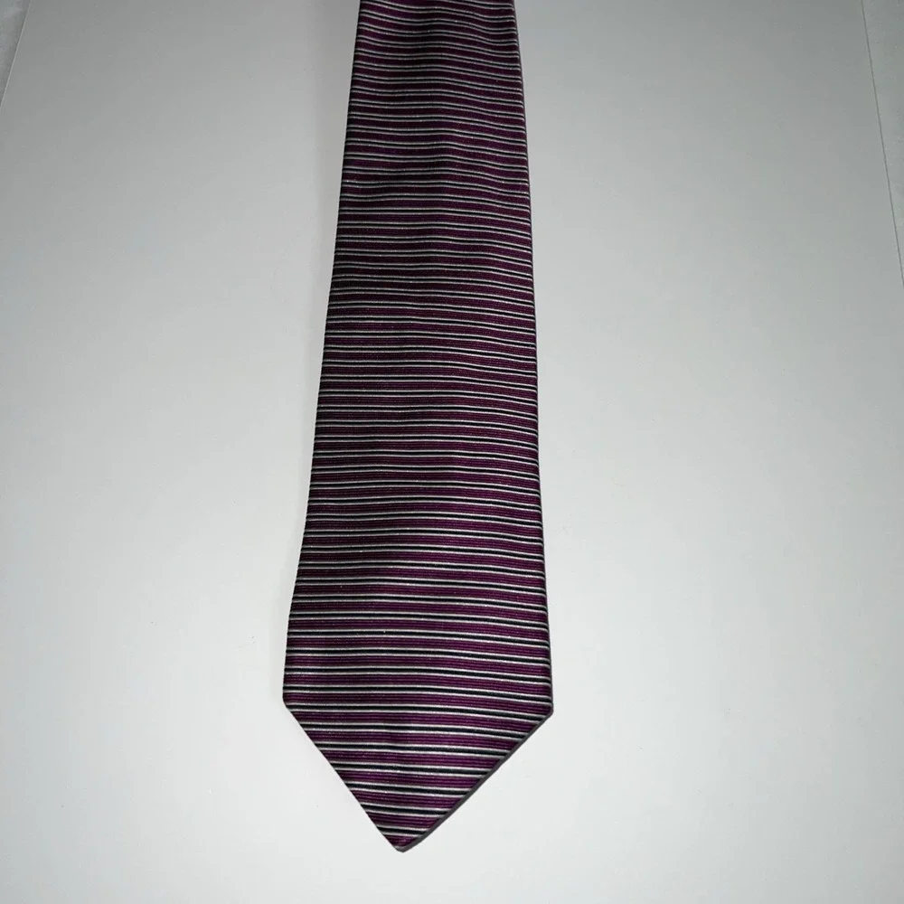 Brooks Brothers Makers Purple Stripe Tie Hand Woven Made USA Classic Necktie B22